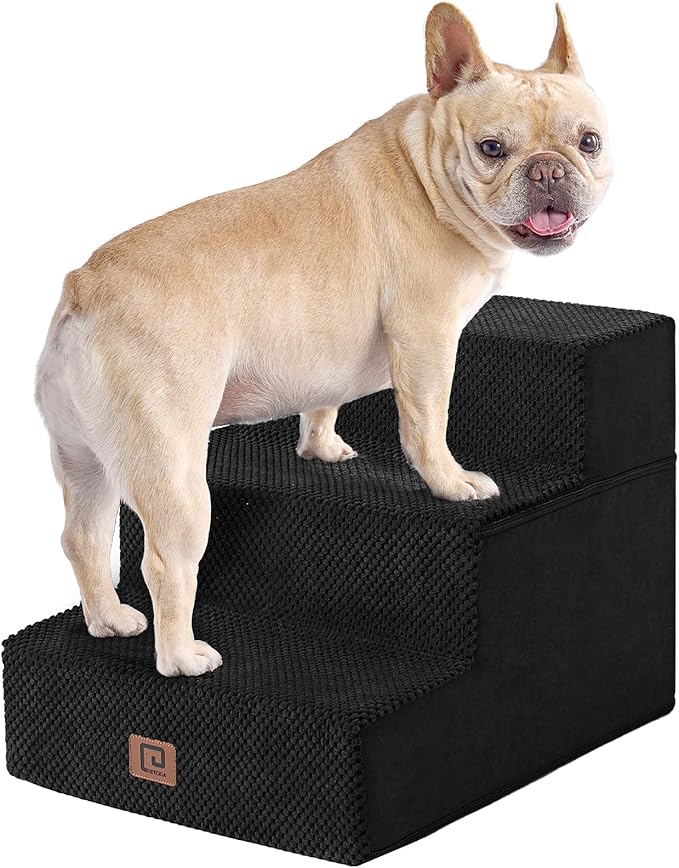 EHEYCIGA Dog Stairs for Small Dogs 13.5" H, 3-Step Dog Steps for Couch Sofa and Chair, Pet Steps for Small Cats, Non-Slip Balanced Pet Ramp Indoor, Black
