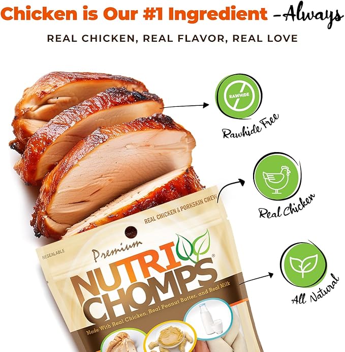 NutriChomps Dog Chews- 6-inch Braids,Easy to Digest, Rawhide-Free Dog Treats, Healthy, 4 Count, Real Chicken, Peanut Butter and Milk Flavors, Bundle of 3