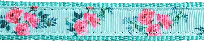 Green Flower Pattern Dog Collar, Nylon Webbing Plus Polyester Ribbon 2 Layers, for Large Dogs(Large, Green Flower)