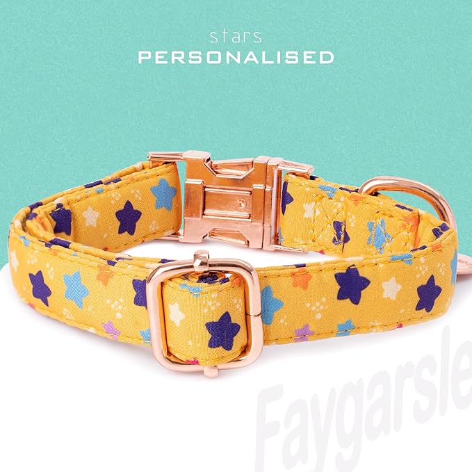 Faygarsle Yellow Stars Pattern Dog Collar for Small Medium Large Dogs Cute Puppy Collars for Female Dogs for Summer Spring Wedding Necklace Girl Dog Collar M