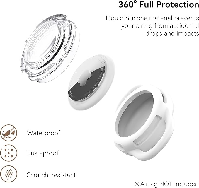 Waterproof Airtag Holder for Dog Collar, Soft Full-Body Protective Airtag Holder for Dog & Cat Collars, Ultra-Durable, Easy Installation, Lightweight Clear Airtag Case (White, Small)