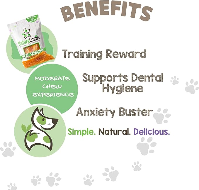 Nature Gnaws Beef Paddywack Tendons for Dogs 5-6" (10 Count) - Long Lasting for Aggressive Chewers - Natural Beef Dog Chew Bones - Rawhide Free