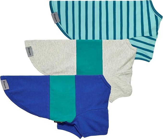 Fitwarm 3 Pack Color Block Striped Dog Shirt, Summer Dog Clothes for Small Dogs, Breathable Lightweight Pet Tshirt with Sleeves, Cat Outfit, Royal Blue, Gray, Teal, Large