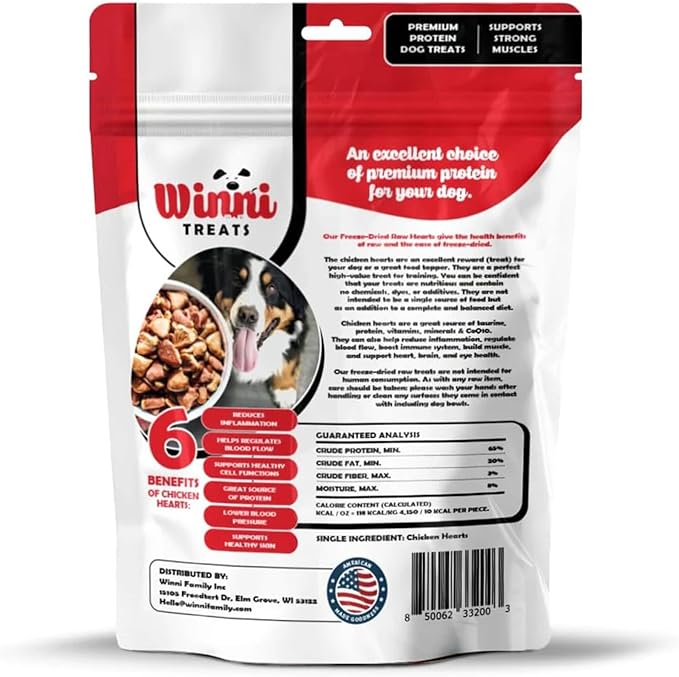 Freeze Dried Chicken Hearts for Dogs - Limited Ingredient Preservative Free High Protein Dog Treats - Raw Single Ingredient Treats for Pets - 3.75oz Bag