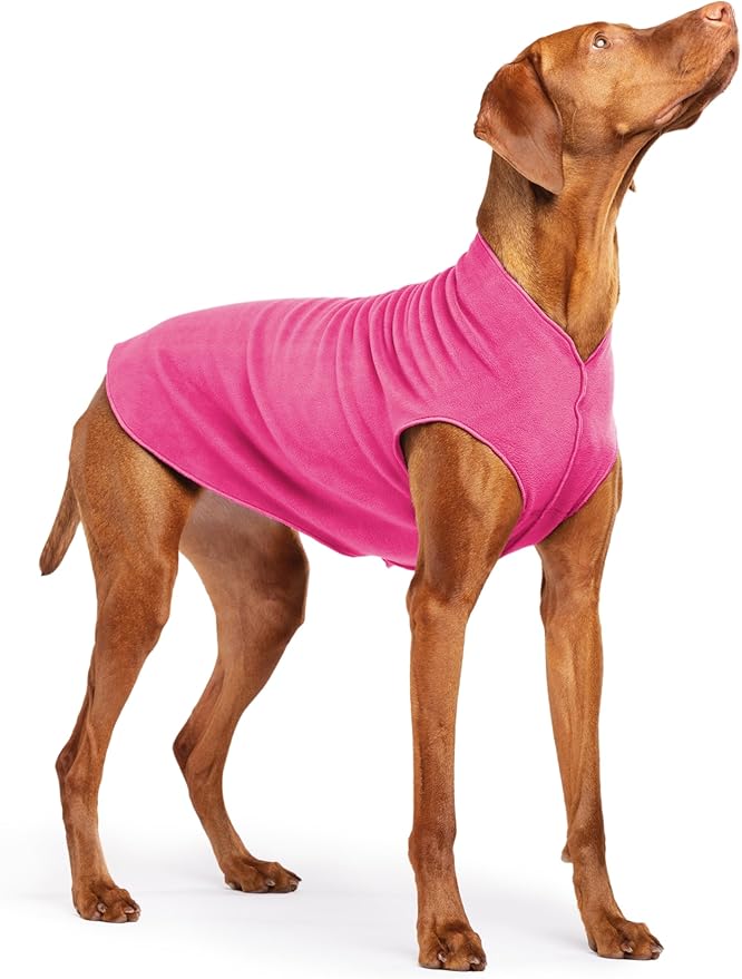 Stretch Fleece Dog Coat, Stretchy Pet Sweater, Machine Washable Pullover for Winter and Fall, Fuchsia, 18