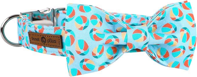 Lionet Paws Summer Dog Collar with Bowtie - Cute Cotton Detachable Bowtie Dog Collar with Metal Buckle for Large Dog Girl Boy, L, Neck 16-24in
