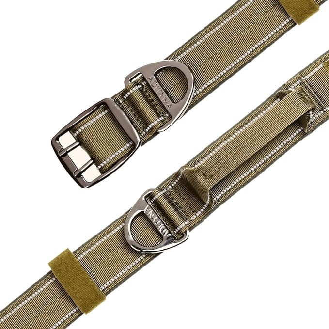 ADITYNA Heavy Duty Dog Collar for Extra-Large Dogs - Reflective Green Collar with Handle for Training, and Walking - Wide, Thick, Tactical, Soft Neoprene Padded