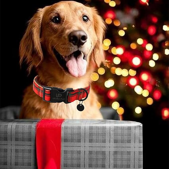 Christmas Dog Collar,Red Plaid Christmas Plaid Pet Collar with Quick Release,Adjustable Red Plaid Puppy Collar for Small Medium Large Dogs,XL