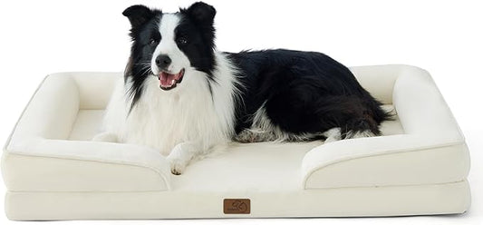 Bedsure Orthopedic Dog Beds Large Sized Dog - Washable Large Dogs Bed Waterproof, Big Comfort Pet Couch with Washable Removable Cover, Supportive Foam Pets Sofa with Nonskid Bottom, Ivory