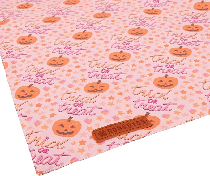 ADOGGYGO Halloween Dog Bandana, Pink Pumpkin Ghost Scarf, Adjustable Fit Female Halloween Bandanas for Small Dogs Puppies (Small)