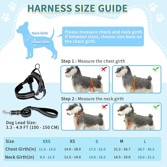 SlowTon No Pull Small Dog Harness and Leash Set, Puppy Soft Vest Harness Neck & Chest Adjustable, Reflective Lightweight Harness & Anti-Twist Pet Lead Combo for Small Medium Dogs (Black, XS)