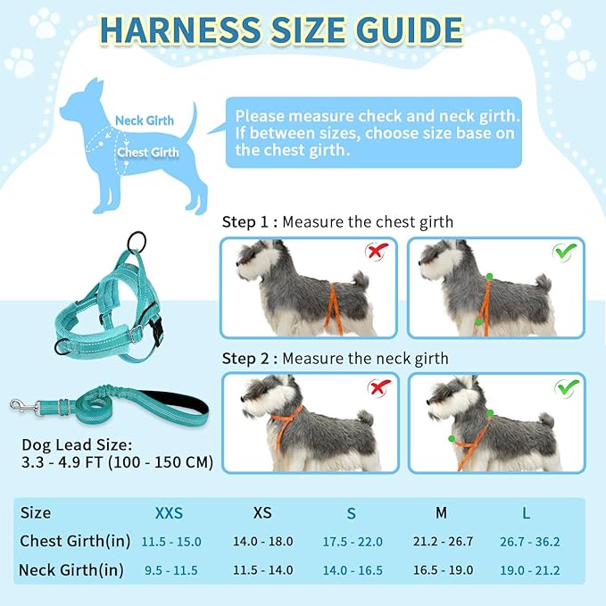 SlowTon No Pull Small Dog Harness and Leash Set, Puppy Soft Vest Harness Neck & Chest Adjustable, Reflective Lightweight Harness & Anti-Twist Pet Lead Combo for Small Medium Dogs(BL-Front Clip,XXS)