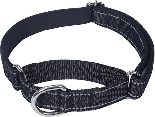 SGODA Martingale Dog Collar, Reflective Nylon Padded Dog Training Collars for Medium Dogs, Black M