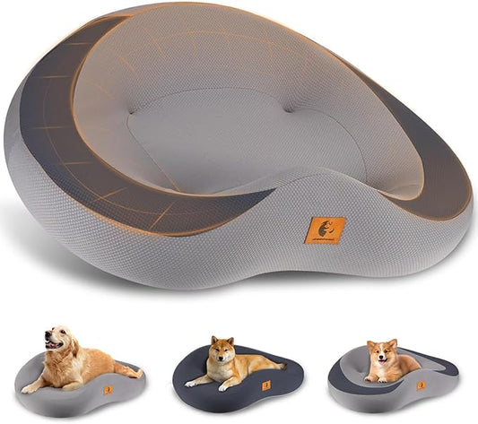 Orthopedic Dog Beds for Large/Medium Dogs, 9'' Thick Pure Memory Foam Dog Bed with Removable Washable Cover, Waterproof Dog Couch Pet Bed, 60D High Density, Easy Cleaning, Grey&Dark Grey