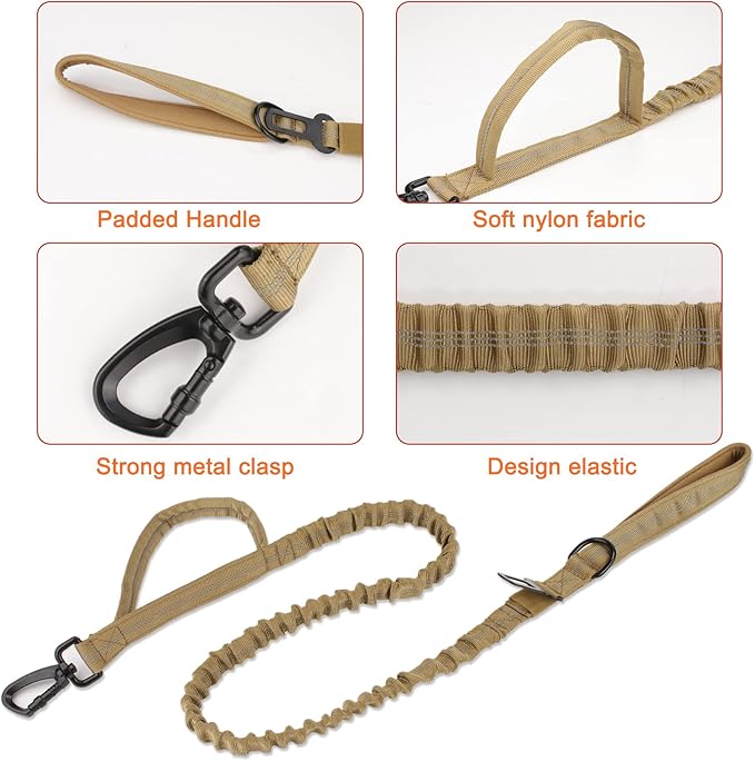 KCUCOP Tactical Dog Collar, Heavy Duty Dog Collar with Handle and Metal Buckle, Military Thick Dog Collars for Medium and Large Dogs(Brown-Reflective Set-L, 1 Patch)