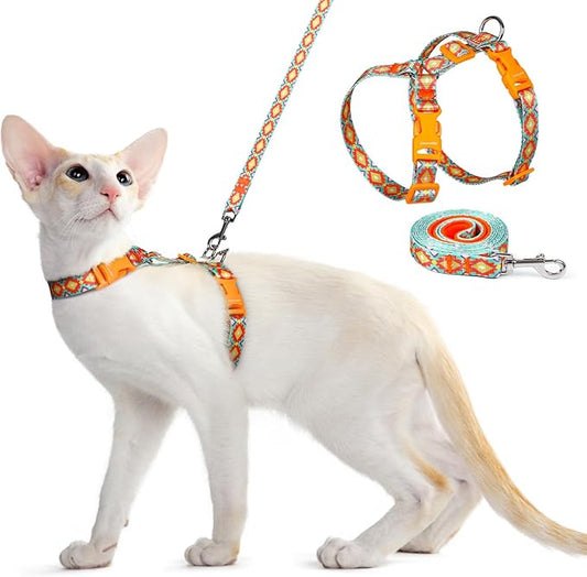 Dooradar Cat Harness and Leash, Escape Proof Adjustable Kitten Vest, Lightweight Soft Pet Straps, Easy Wearing for Small Medium Kitty Safe Walking Travel Control, Multicolor, S