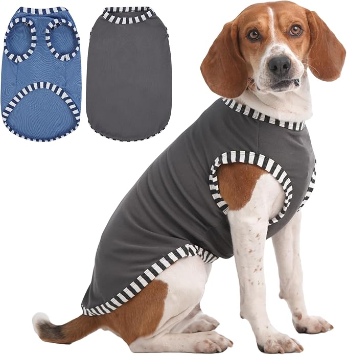 IECOii 2 Pack Dog T-Shirts,Stretchy & Comfortable Pet Summer Tank Top Clothes,Fade-Resistant, Easy to Put On – Machine Washable Tshirts for Medium Breeds Dogs,Grey+Blue,XLarge