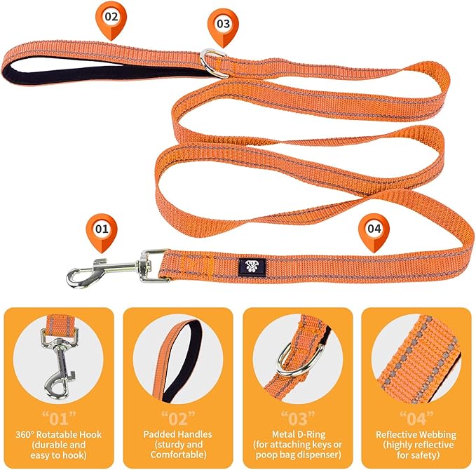 NESTROAD Reflective Dog Collar and Leash Set,Soft Neoprene Pet Collar with Quick Release Buckle,Adjustable Nylon Dog Collars for Small Medium Large Dogs(Small Collar + 5FT Leash,Orange)