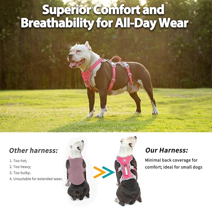 No Escape Dog Harness, Escape Proof Harness, Reflective Harness with Padded Handle, Breathable, Durable, Adjustable Vest for Small Dogs Walking, Training, and Running Gear（Rose red, S