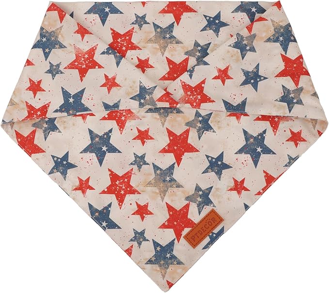 PTDECOR American Flag Dog Bandana Flag Stars Patterns, Patriotic Pet Scarf Reversible Triangle 4th of July Bandanas for Medium Large Dogs Pets (Large)