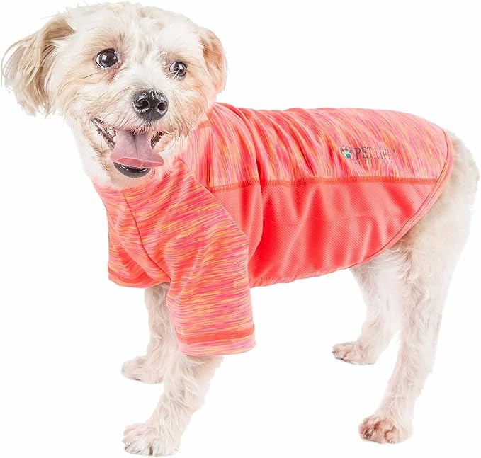 Pet Life ® Active 'Warf Speed' Heathred Dog Fitness and Yoga Pet T-Shirt Dog Clothes - Performance Dog T-Shirt with 4-Way-Stretch, Reflective and Quick-Dry Technology - Summer Dog Shirts