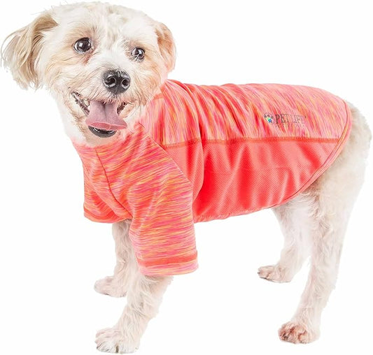 Pet Life ® Active 'Warf Speed' Heathred Dog Fitness and Yoga Pet T-Shirt Dog Clothes - Performance Dog T-Shirt with 4-Way-Stretch, Reflective and Quick-Dry Technology - Summer Dog Shirts