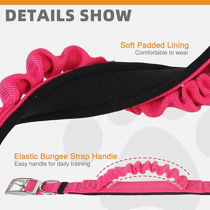 KOOLTAIL Heavy Duty Dog Collar with Handle for Large Dogs, Ballistic Nylon Collar for Training Control, Soft Padded Thick Wide Reflective Dogs Collar with Adjustable Metal Buckle for Walking, Pink S