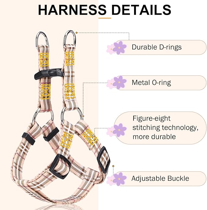 BEAUTYZOO No Pull Dog Harness and Leash Set - Adjustable Step-in Puppy Harness for Small Medium Large Dogs, Escape Proof Soft Nylon Vest with Double D Ring for Walking Running Training, Beige XS