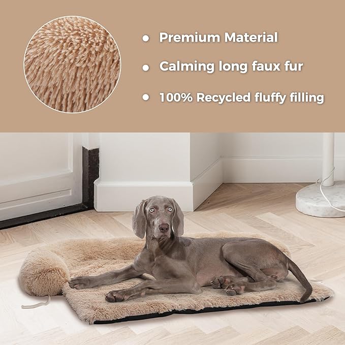 Calming Dog Bed Couch Cover Washable- Fluffy Plush Dog Mat for Furniture Protector for Small Big Dogs Cats, Beige