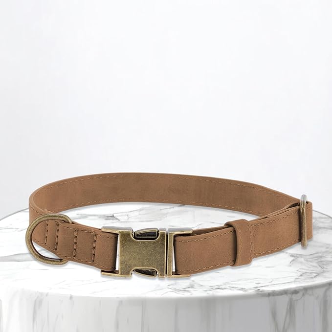 Dog Collar, Soft PU Durable Heavy Duty with Quick Release Metal Buckle, Puppy, Adjustable for Dogs Medium Brown