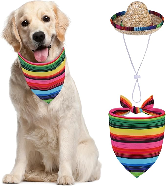 PUPTECK Mexican Day of The Dead Dog Bandana Outfit Scarf with Cute Doggy Sombrero Hat, Costume Decorations Supplies for Small Medium Large Dogs Boy Girl Gifts, Colorful