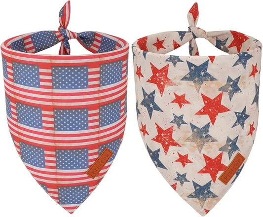 PTDECOR American Flag Dog Bandana Flag Stars Patterns, Patriotic Pet Scarf Reversible Triangle 4th of July Bandanas for Medium Large Dogs Pets (Large)