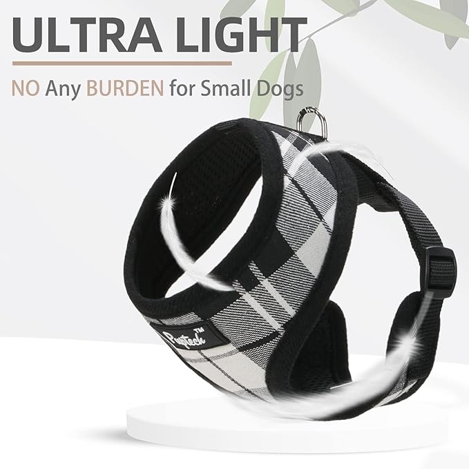 PUPTECK Soft Mesh Dog Harness and Leash Set Pet Puppy Cat Comfort Padded Vest No Pull Harnesses, Black&White, M