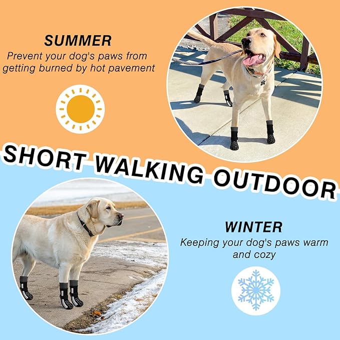 SCENEREAL Anti Slip Dog Socks for Hot Pavement to Prevent Licking Paws, Long Sporty Style Reflective Dog Grip Socks for Hardwood Floors, Dog Shoes Booties&Paw Protector for Large Senior Dog, Black L