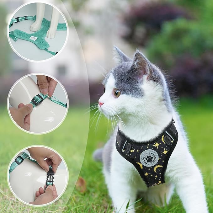 BEAUTYZOO Cat Harness and Leash Set for Walking Escape Proof, Neck Release Adjustable Harness for Kitten Puppy Small Medium Large Cats, Soft Cute Easy Control Small Cat Harness for Cats Boy and Girls