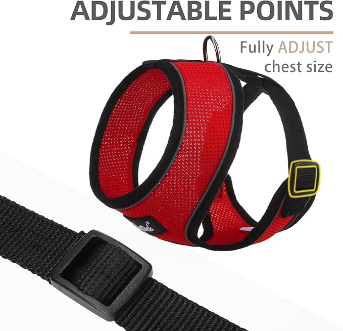 PUPTECK Soft Mesh Dog Harness and Leash Set Pet Puppy Cat Comfort Padded Vest No Pull Harnesses, Solid Red, S