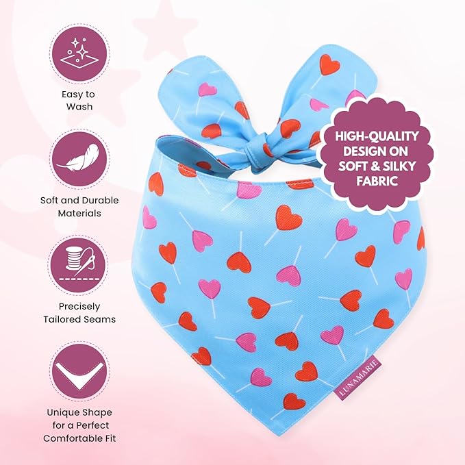 Luxury Pet Birthday Bandanas -Premium & Silky Poly Fabric | 100% Handmade | Custom Shape Dual Layered (LoviePop, X-Small)