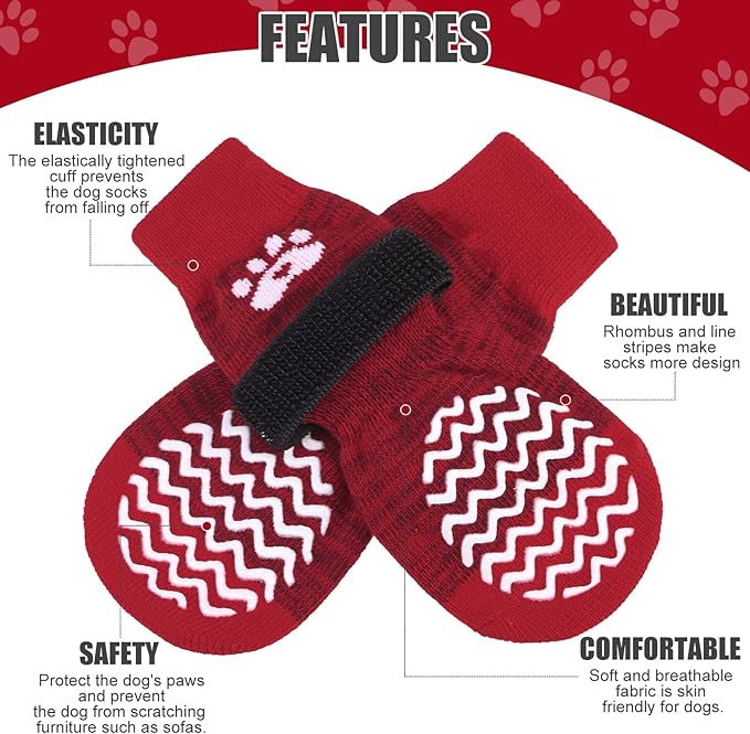 PUPTECK Non-Slip Dog Socks Double Sides Grips for Hardwood Floors Prevents Licking, Dog Shoes for Hot Pavement Booties for Senior Small Medium Large Dogs