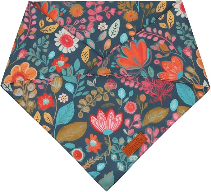 PTDECOR Flower Dog Bandana,2 Pcs Floral Reversible Dog Scarf, Multi Size, Triangle Pet Bandanas for Medium Large Dogs (Flower, Large)