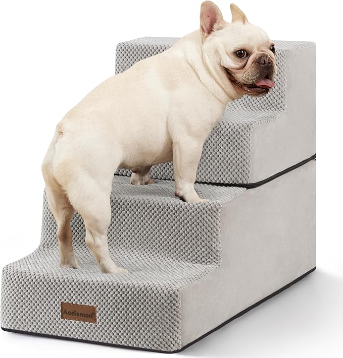 Dog Stairs for Small Dogs & Cats, 4-Step Non-Slip Pet Steps for Beds & Couches, Light Grey, 18.5" H