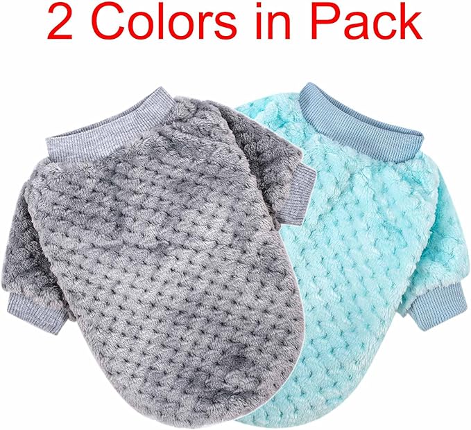 Dog Sweater, 2 Pack Dog Sweaters for Small Medium Dogs or Cat, Warm Soft Flannel Pet Clothes for Dogs Girl or Boy, Dog Shirt Coat Jacket (Small, Grey+Sky Blue)