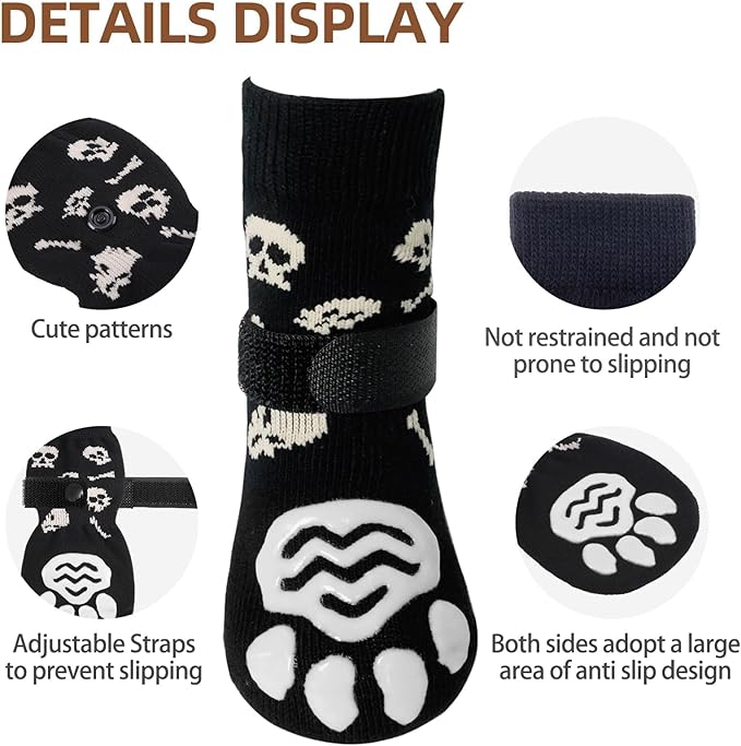 PUPTECK Non-Slip Dog Socks Double Sides Grips for Hardwood Floors Prevents Licking, Dog Shoes for Hot Pavement Booties for Senior Small Medium Large Dogs