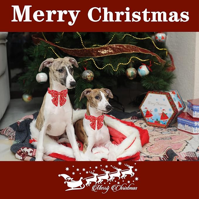 Unique style paws Christmas Dog Collar with Tie Red Elk Pure Cotton Collar Adjustable Puppy Collar for Small Medium Large Dogs-XS