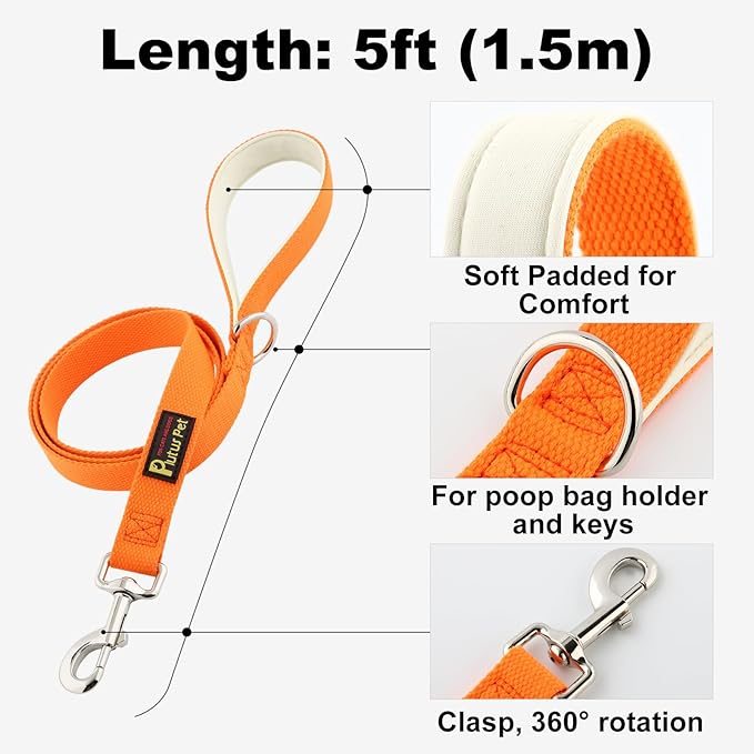 Plutus Pet Cotton Dog Harness and Leash Set, Reflective and Soft Padded, Quick Fit Vest Harness, for Small, Medium and Large Dogs, Orange, L