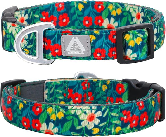 Small Dog Collar with Reflective Logo and Soft Padded Neoprene,Floral Print Design, Adjustable,Lightweight & Durable, Neck Size 9’’-14’’ (Floral, S)