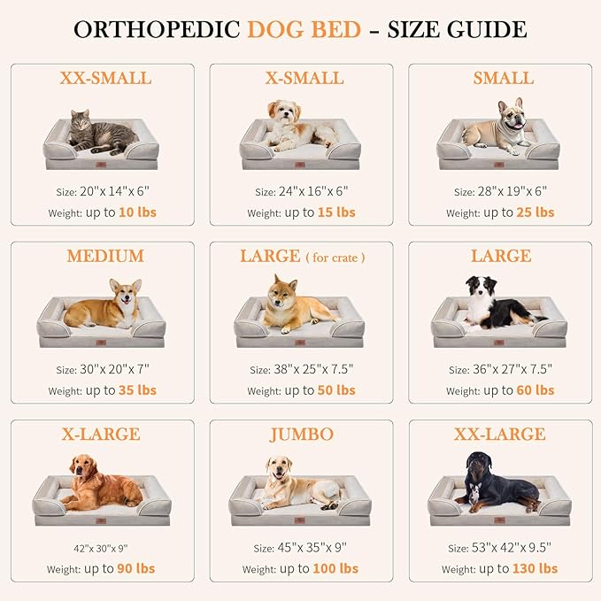 Comfort Expression Small Dog Beds Waterproof Orthopedic Foam Sofa Beds for Small Dogs Comfy Pet Bed with Washable Removable Cover & Non-Slip Bottom(XX-Small,Beige)