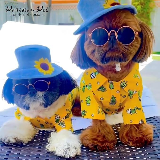 Parisian Pet Cactus Cap Beach Outfit - 100% Cotton Summer Clothes - Stylish Dog Costume - Breathable, Cool & Machine Washable - Small Dogs