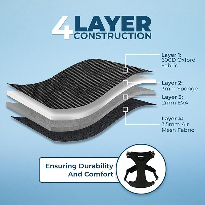 Dog Harness Dual Leash Attachment No-Pull Control Adjustable Soft but Strong Pet Harness for Medium and Large Dogs with 3M Reflective Technology - Harness Leash Set (Black), XL