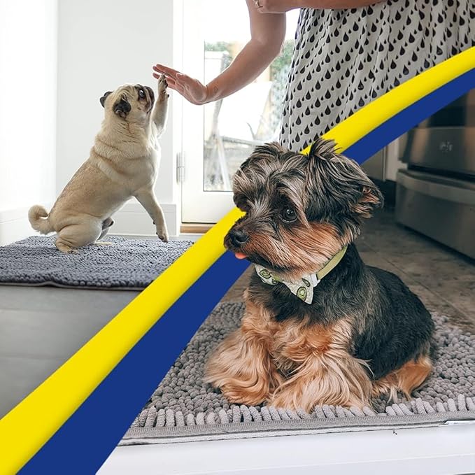 Muddy Mat® Shown on TV – Super Absorbent Microfiber Dog Door Mat for Muddy Paws, Non-Slip Washable Pet Rug, Quick Dry Chenille Entryway Carpet, Machine Washable Indoor Outdoor mat, Grey 60"x48"