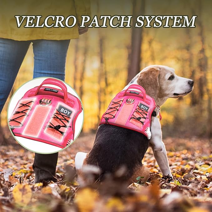 Tactical Dog Harness for Medium Large Dogs, Pink Dog Harness with ID Card, Reflective Hiking Harness for Training Easy Control Dog Vest with Handle Pink